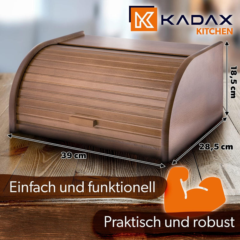 KADAX geräumiger Brotkasten aus hochqualitativem Holz, Brotbehälter mit Rolldeckel für längere frisc