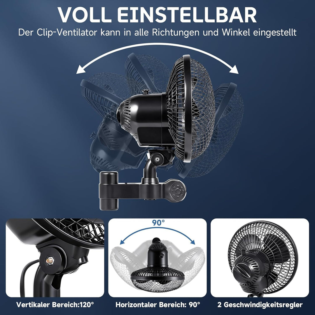 Grow Ventilator Oszillierender Clip Ventilator 6'' Mini Fan, Klemmbarer Grow Lüfter für Growzelt&Gro