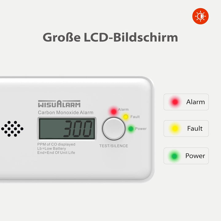 Kohlenmonoxid Melder, CO Melder, 10 Jahre Batterie kohlenmonoxid messgerät, CO Warner mit LCD Displa