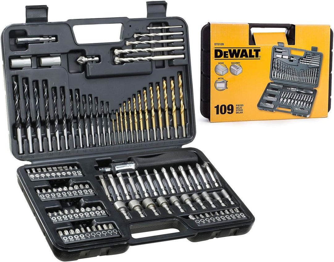 Juego de 109 Piezas para Atornillar y Taladrar; 13 X Brocas para Madera 3-8mm, 13 X Brocas para meta