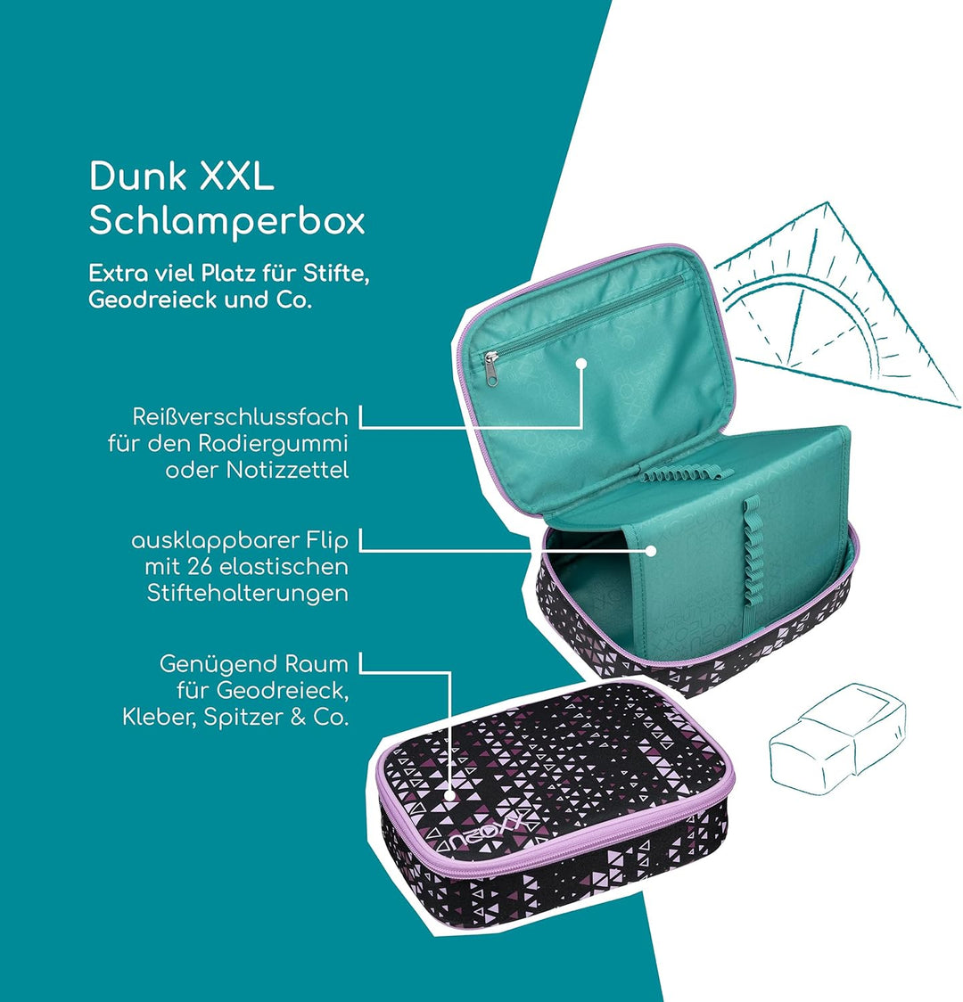 neoxx - Schlamperbox Dunk Purple Crush – Platz für EIN Geodreieck – Stifte Flap mit 26 Stifteschlauf