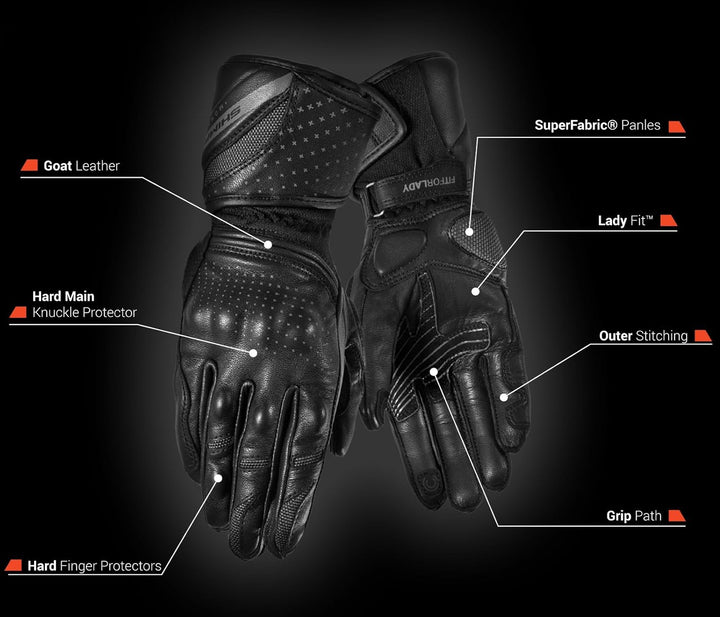 Shima MONDE Frauen Damen Motorradhandschuhe Leder Touring Urban LadyFit ( XS-L, Schwarz), XS XS Schw