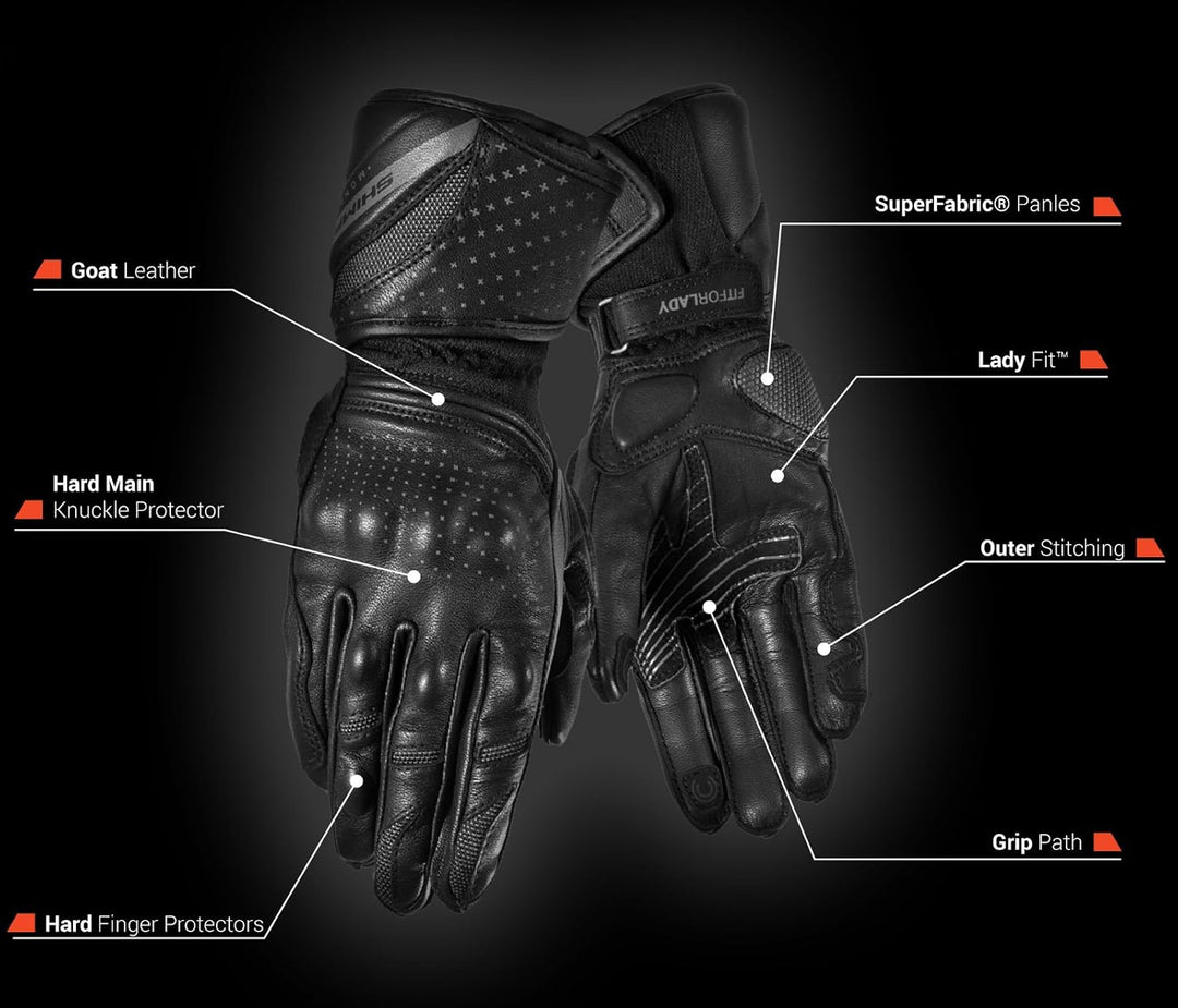 Shima MONDE Frauen Damen Motorradhandschuhe Leder Touring Urban LadyFit ( XS-L, Schwarz), M M Schwar