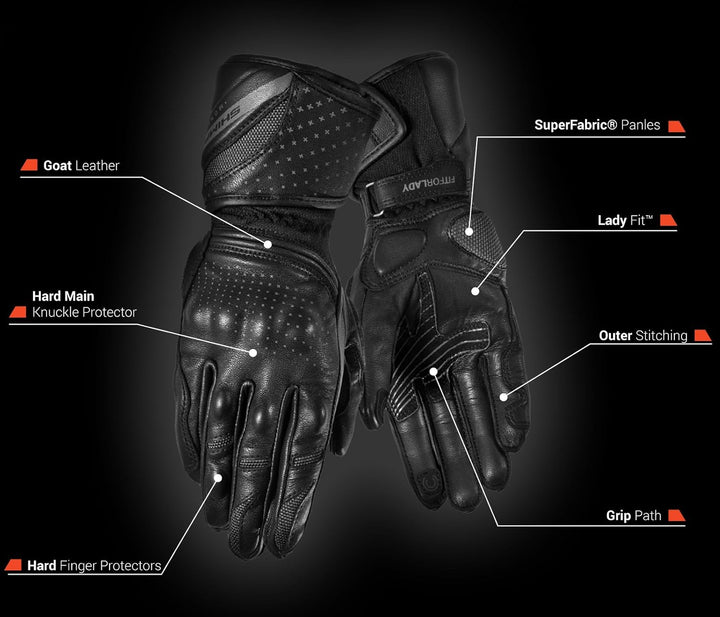 Shima MONDE Frauen Damen Motorradhandschuhe Leder Touring Urban LadyFit ( XS-L, Schwarz), M M Schwar