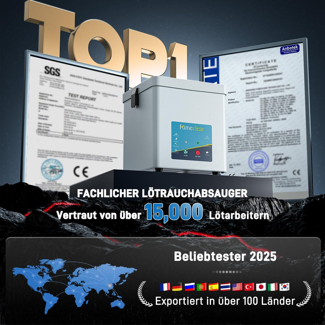 FumeClear FC2001A Lötrauchabsorber Lötrauchabsaugung, 120 to 180m³/h starke Absaugung, geräuscharmes