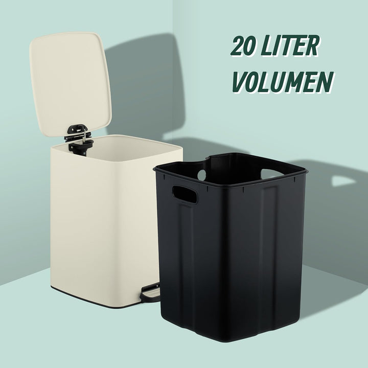 Relaxdays Mülleimer Küche, 20 Liter, entnehmbarer Inneneimer, Fusspedal, mit Müllbeutel, Tretmülleim