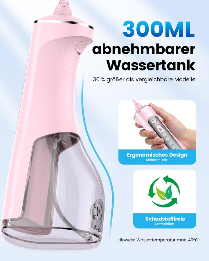 JTF Munddusche Kabellos Elektrische 300ML Wassertank, 10 Stufen Stufenlose Modi Testsieger 2026, IPX