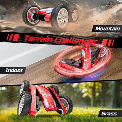 DEERC Ferngesteuertes Auto - Doppelseitiges Mini RC Stunt Car, 360° drehbares 4WD RC Car mit Scheinw