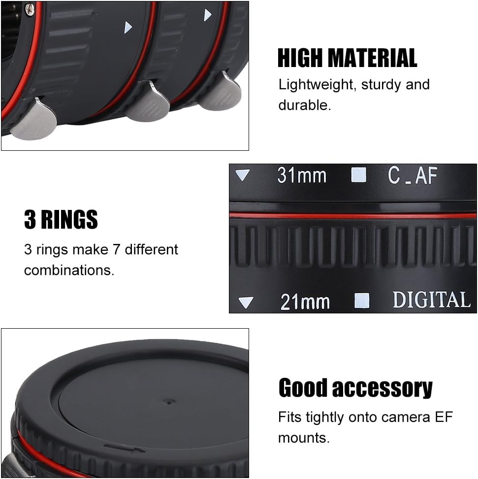Lazmin Adapterringe-Set, Red Metal Auto Focus Macro Extension Tube Set für EOS EF Objektiv, 3 Ringe
