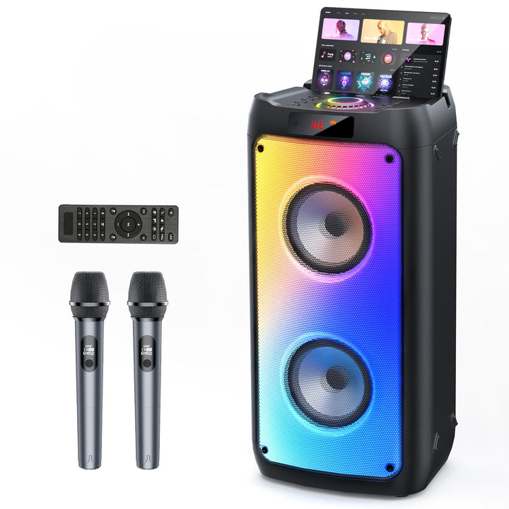 JYX Karaoke Machine mit 2 Mikrofones, grosser Tragbaren Bluetooth Lautsprecher mit RGB-Licht, Karaok