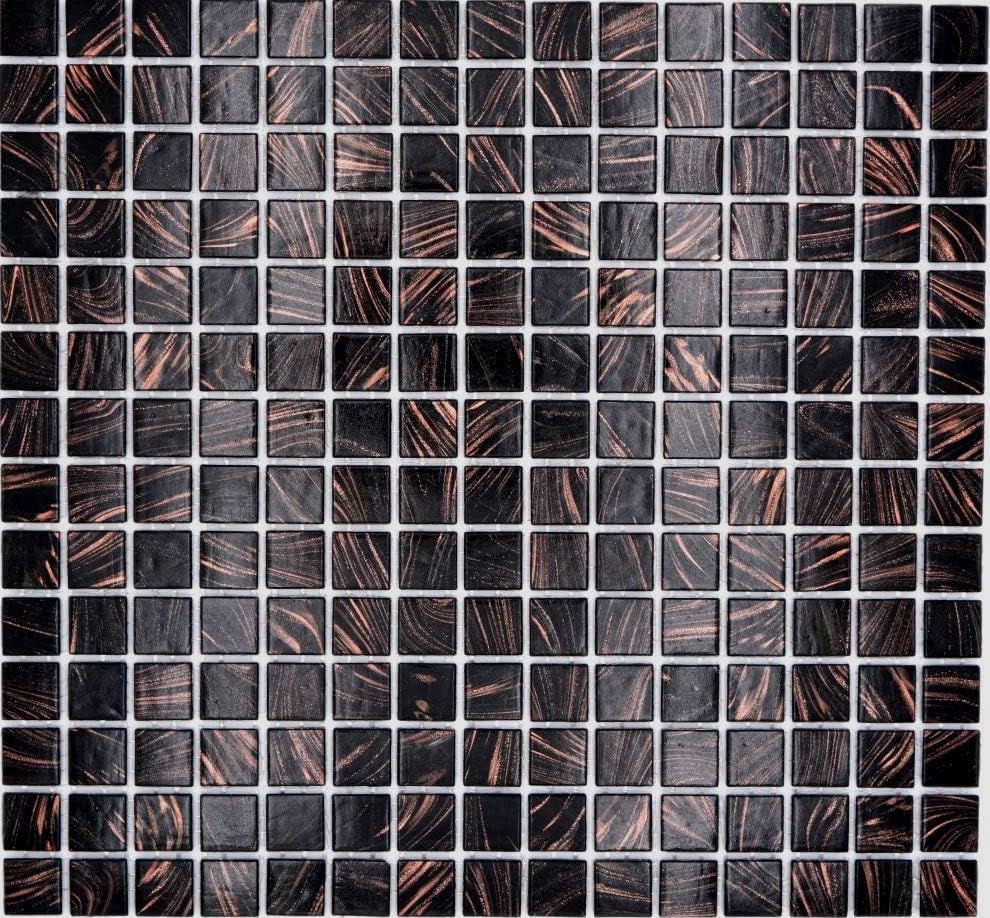 Mosaikfliese Glasmosaik Schwarz Kupfer changierend schimmernd Küchenrückwand Duschwand | 10 Mosaikma