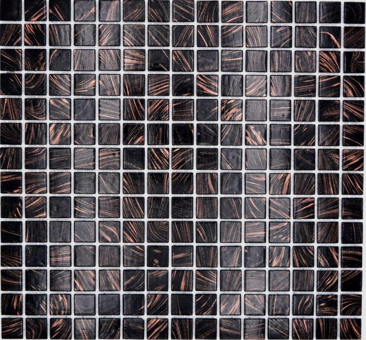 Mosaikfliese Glasmosaik Schwarz Kupfer changierend schimmernd Küchenrückwand Duschwand | 10 Mosaikma