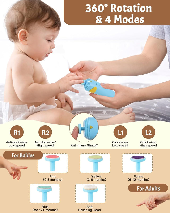 Lictin Elektrische Nagelfeile, 15 in 1 Elektrische Nagelfeile Baby, Nagelfeile Elektrisch mit Licht,