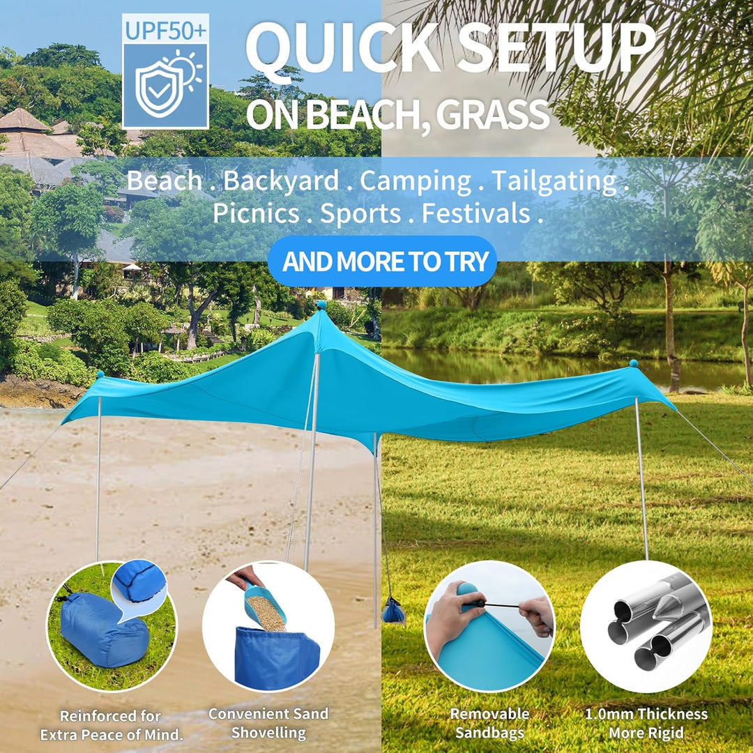 JAICOM Strandzelt, 3x3m Strandmuschel, UPF50+ UV-Schutz und Wasserdicht Sonnensegel, Mit Sandschaufe