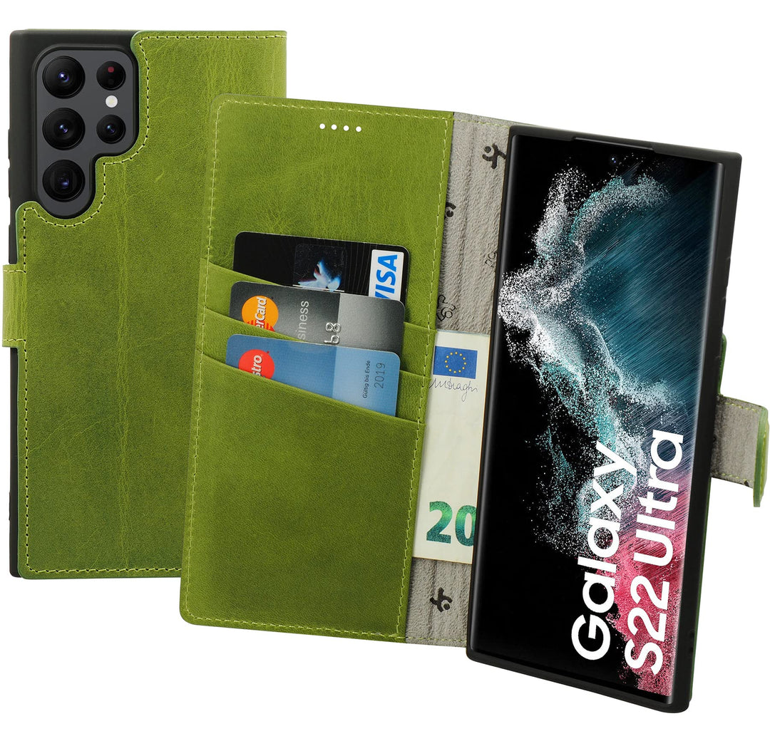 Suncase Book-Style Hülle kompatibel mit Samsung Galaxy S22 Ultra 5G Leder Tasche (Slim-Fit) Lederhül