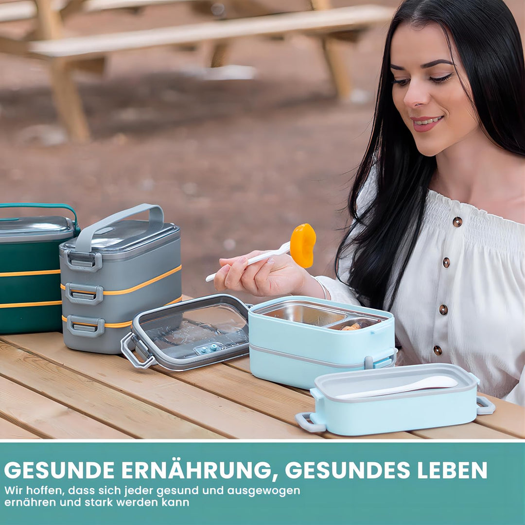 Bugucat Lunchbox Edelstahl 1700ML,Bento Box Brotdose Auslaufsicher Luftdichte Brotzeitbox mit Fächer