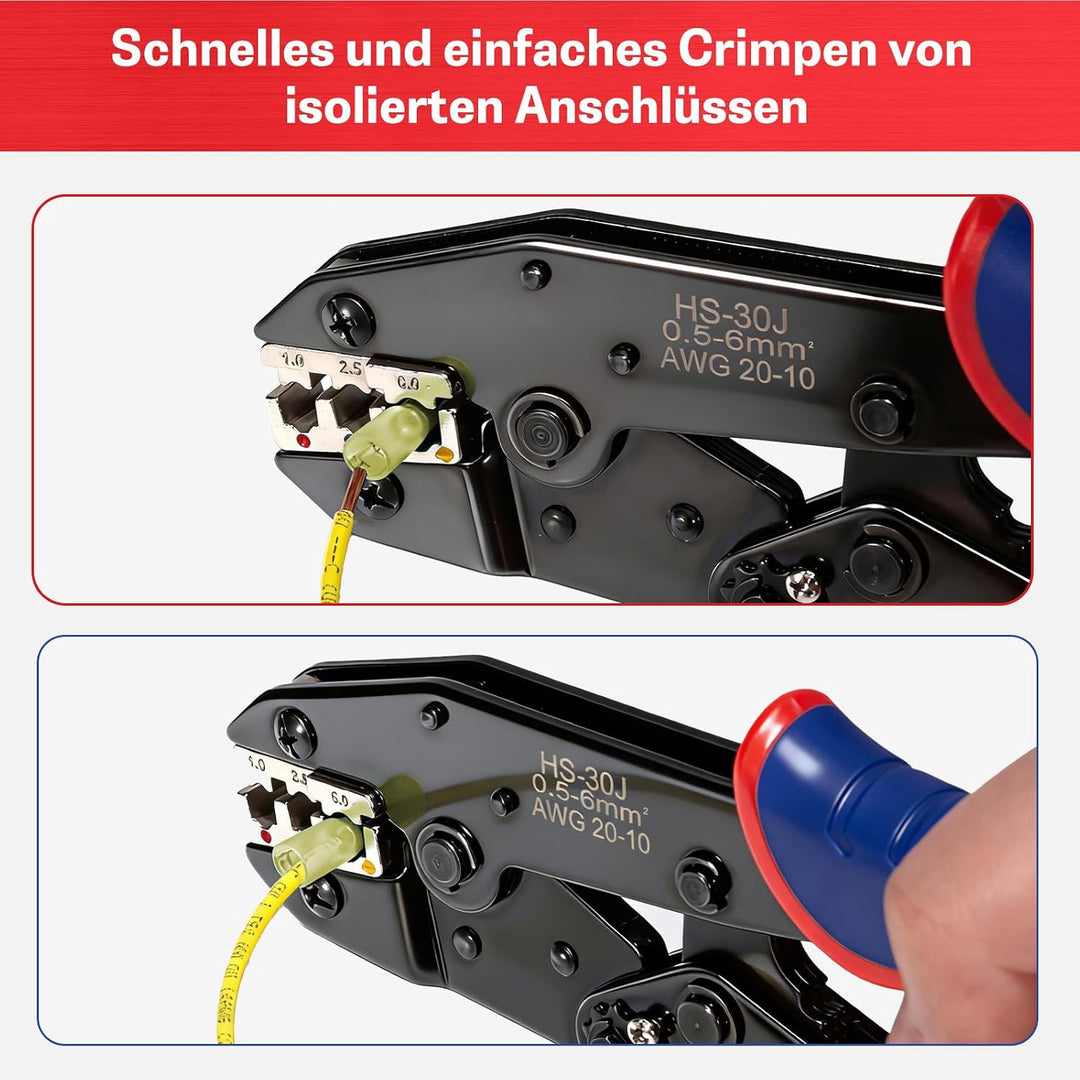 Crimpzange für Isolierte Kabelschuhe –Presszange Crimping Tool geeignet für 0,5-6mm² (AWG 10-20), Pr