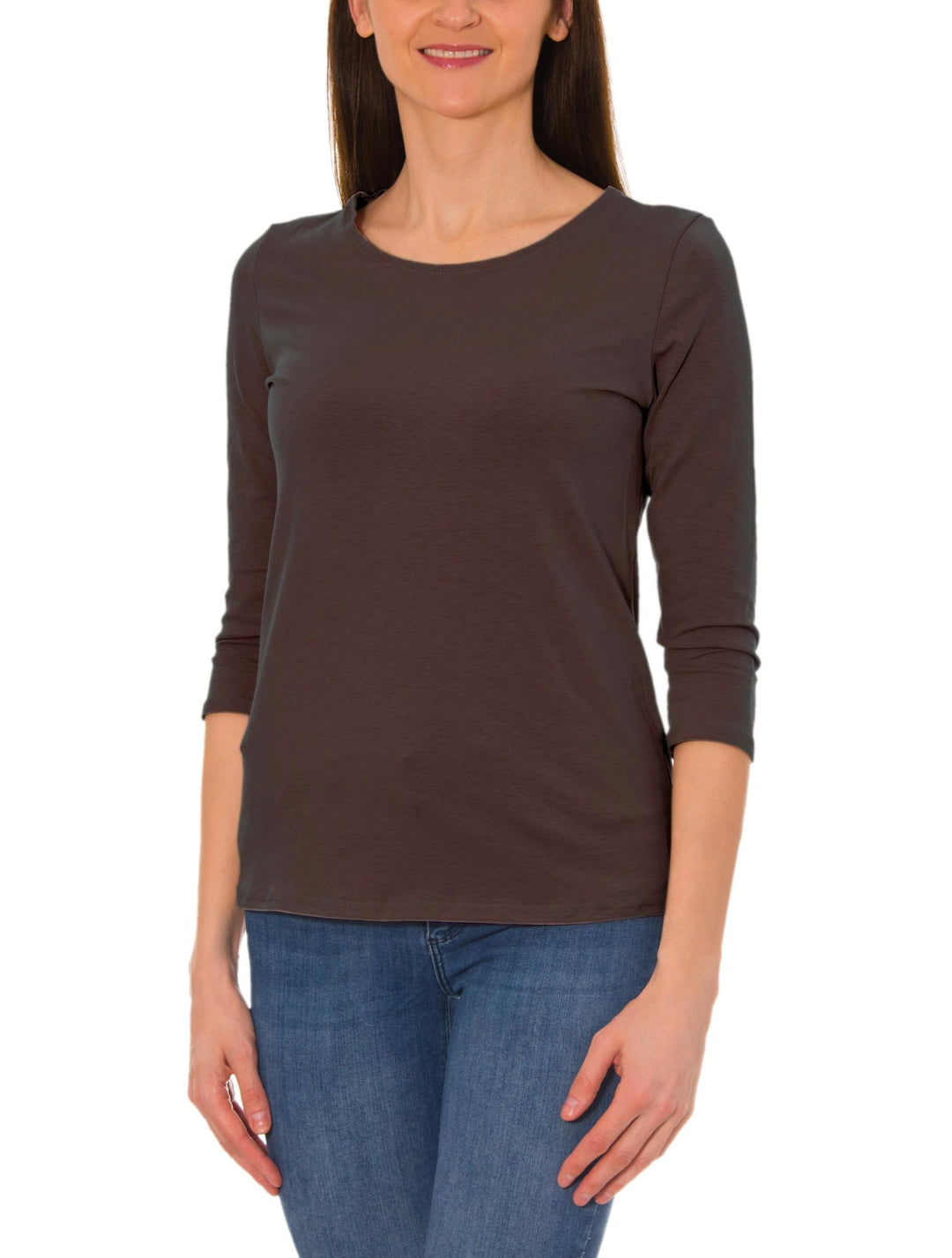 Damen Shirt 3/4 Arm mit Rundhals S Hellbraun, S Hellbraun