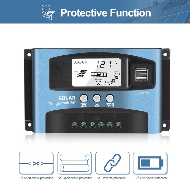 Universal MPPT 40/50/60/100A Solarladeregler Dual USB LCD Display 12V 24V(60A), 60A