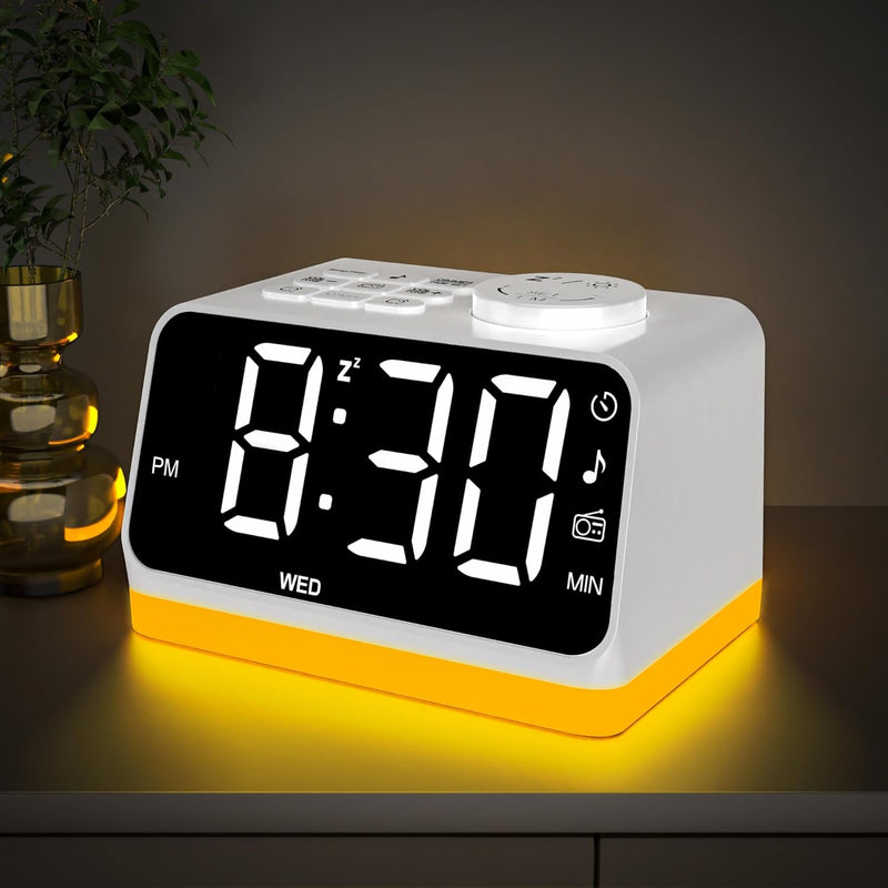 AFEXOA Wecker digital Kinder Radiowecker mit Licht, Geräuschmaschine, Tischuhr mit 2 Wecker, UKW-Rad