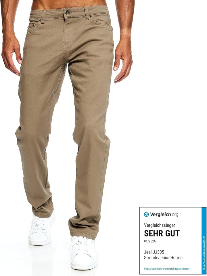 JEEL Herren-Jeans - Regular-Fit Straight-Cut - Stretch - Jeans-Hose Basic Washed 29W / 34L 09-camel,