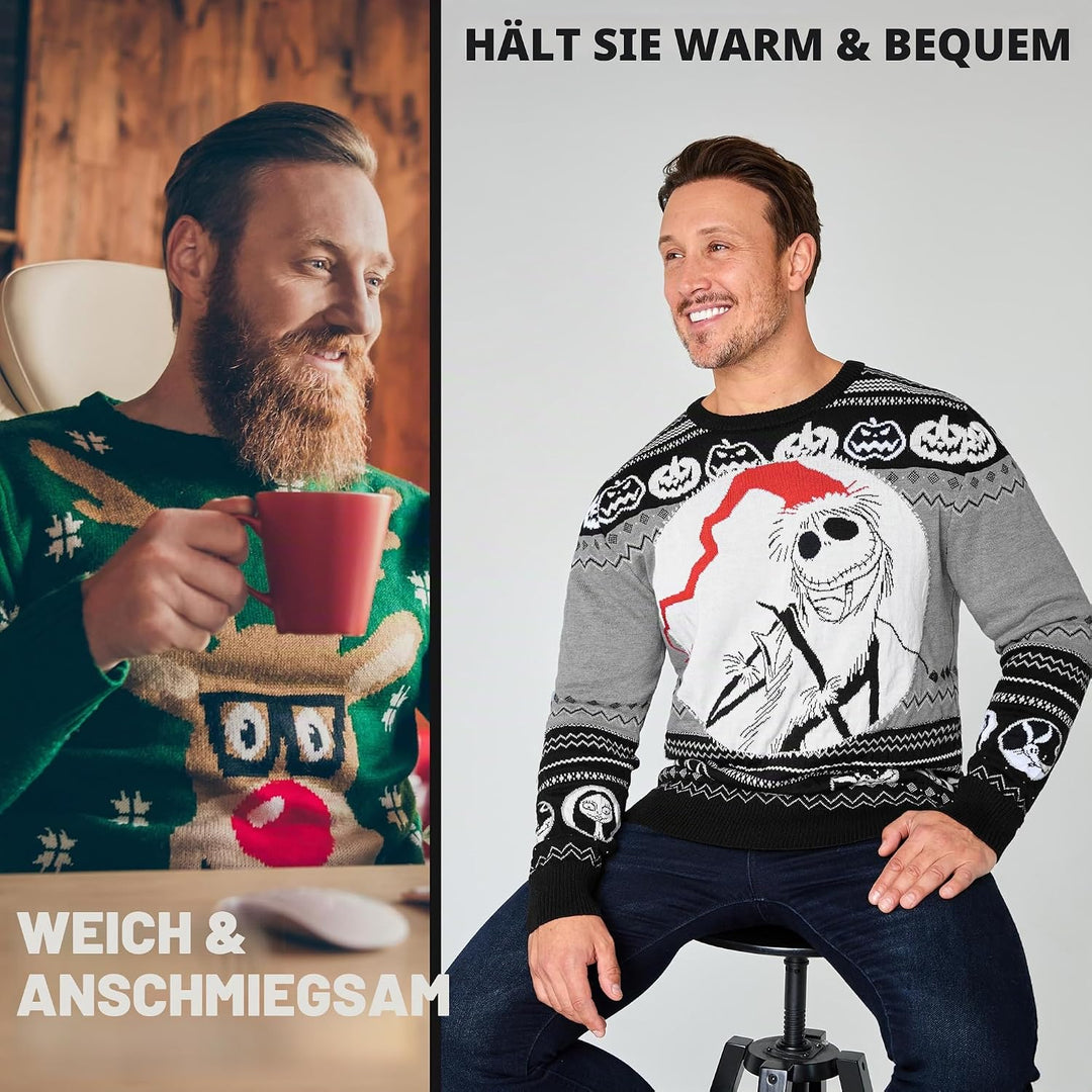 Disney Weihnachtspullover Herren, Warmer Pullover – Geschenk für Männer und Teenager, Schwarz/Multi