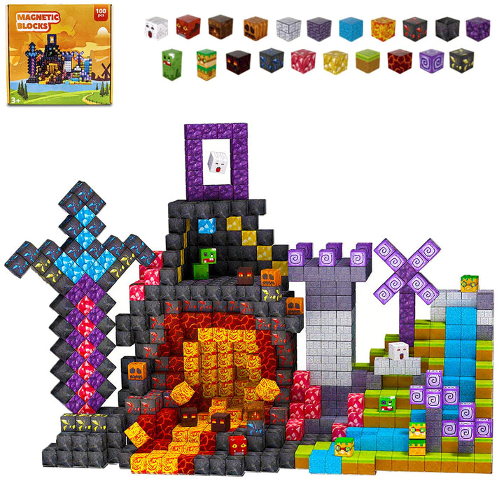 Magnetische Bausteine 100 Stück, Bauen Deine Magnetische Welt Vulkanische Lava Edition, Förderspielz