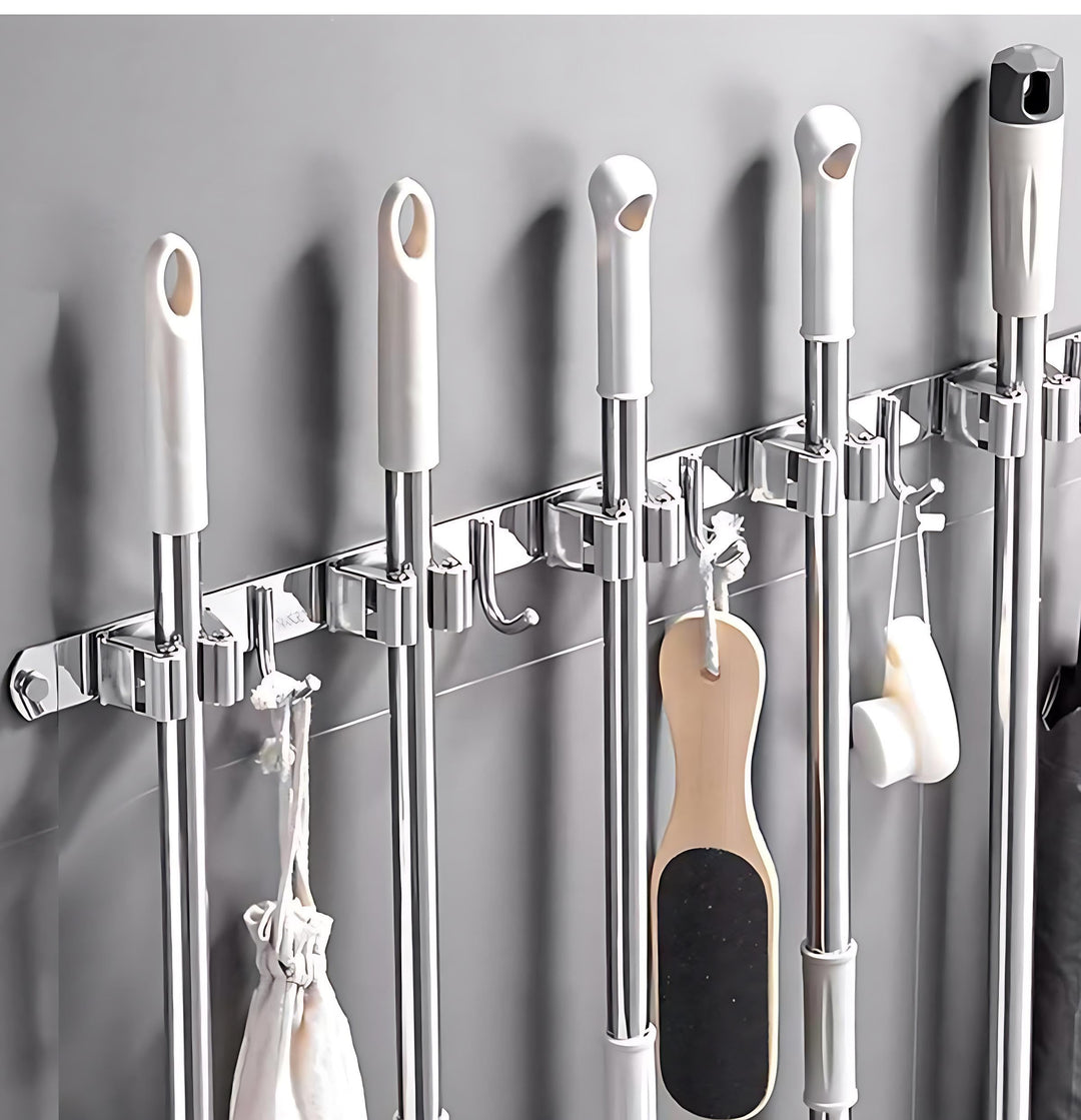 AMSAMOTION Besenhalterung Wand, 5 Halter + 4 Haken Schwarz Schwerlast Gerätehalter Selbstklebend, Be