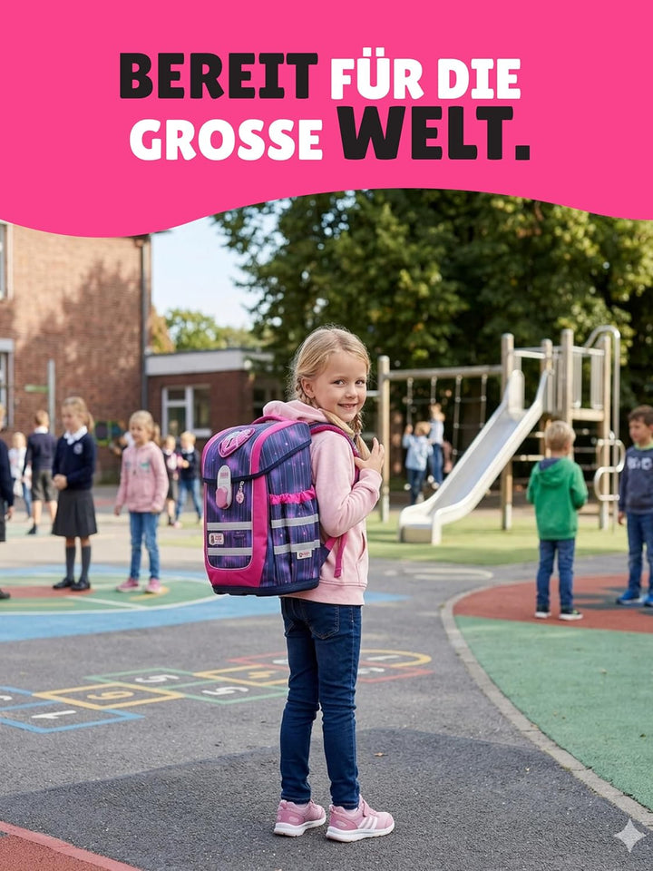 Familando - McNeill Ergo Complete Schulranzen Set - 12-teilig mit Schultüte - Pearl mit Herz Schloss