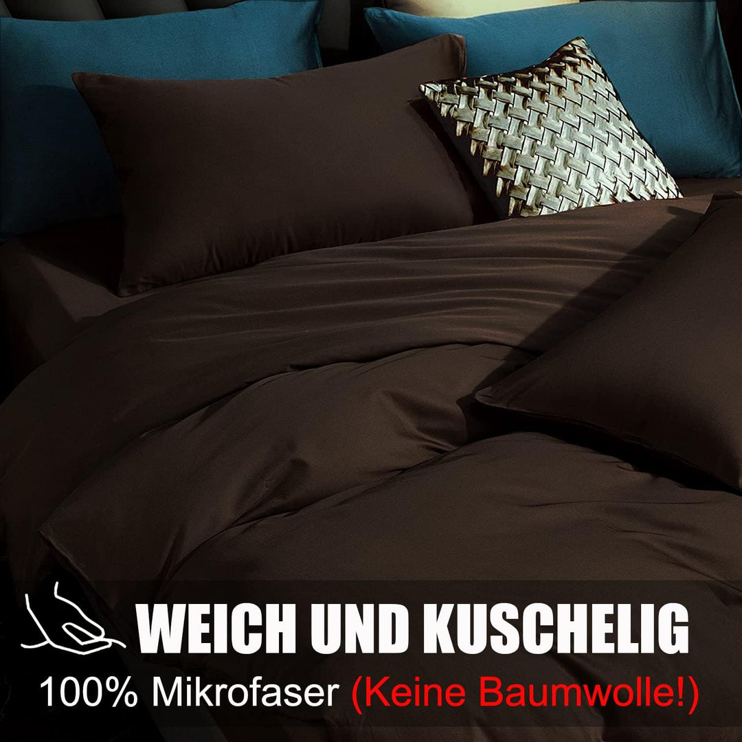Kissenbezug 80x80 2er Set - Kopfkissenbezug 80 x 80 Braun 100% Mikrofaser bügelfrei &amp; knitterfrei mi