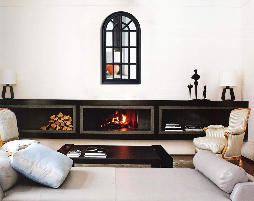 Antic by Casa Chic - Französischer Fensterspiegel - 46x86 cm - Fester Rahmen - Matt Schwarz 46 x 86