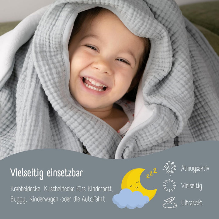 BEARFOOT Babydecke - Musselin Fleecedecke (Baumwolle, Fleece) flauschig weiche Kuscheldecke, Baby/Ne