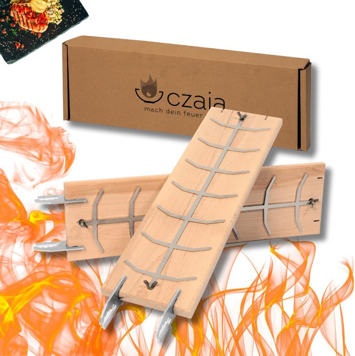 Czaja® Flammlachsbrett 2er Set für Feuerschale und Kugelgrill | Hergestellt in Deutschand | Nutzbar