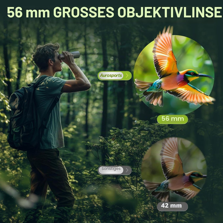 15x56 HD Fernglas Erwachsene - Aurosports Large View Fernglas mit klaren Low Light Vision - Leichtge