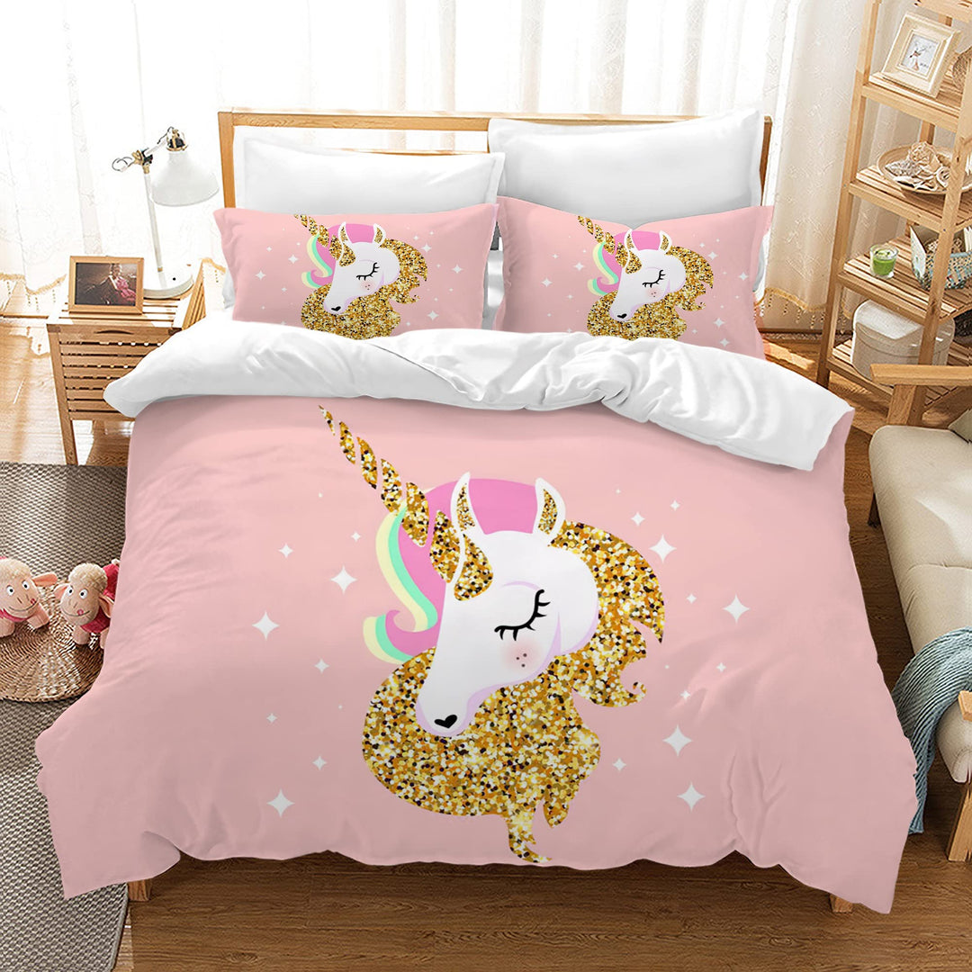 Hoimlm Kinder Bettwäsche 200x200 Einhorn Bettwäsche Set mit Bettbezug and 2 Kissenbezug, Cartoon Ein