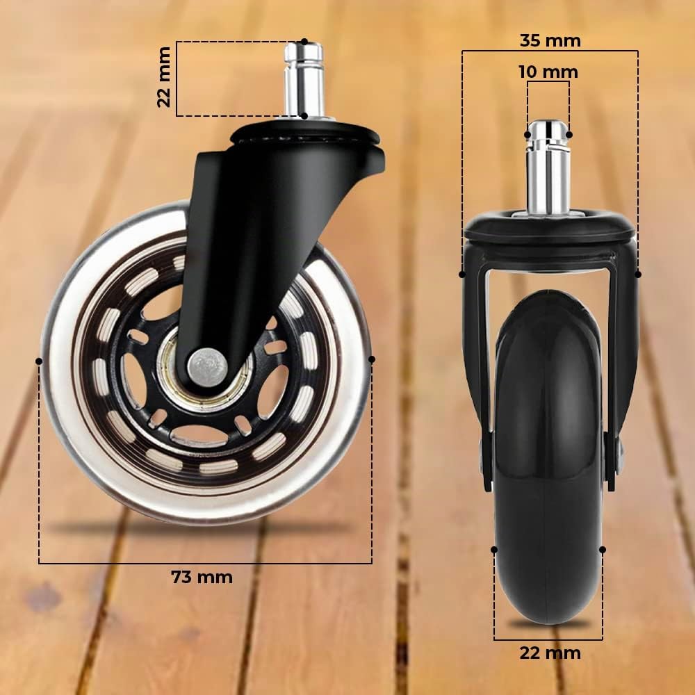addhome 5er Set Hartbodenrollen | Bürostuhl Rollen 10x22mm | leise Ersatzrollen für Teppich- und Par