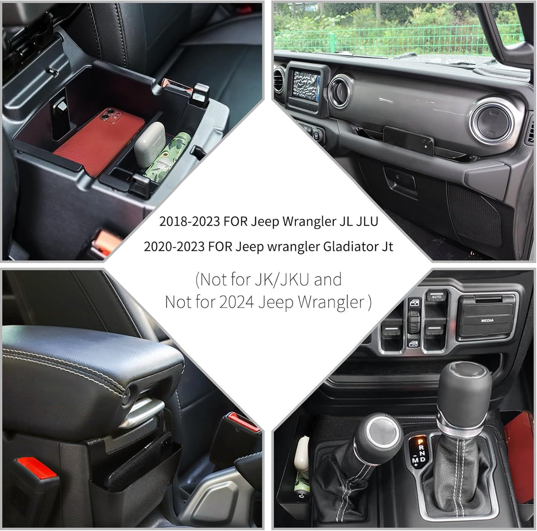 4xMittelkonsolen-Organizer, kompatibel mit 2018–2022 Jeep Wrangler JL JLU und Jeep Gladiator JT Zube