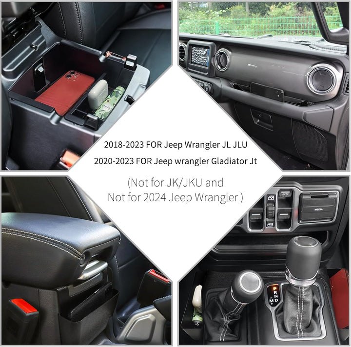 4xMittelkonsolen-Organizer, kompatibel mit 2018–2022 Jeep Wrangler JL JLU und Jeep Gladiator JT Zube
