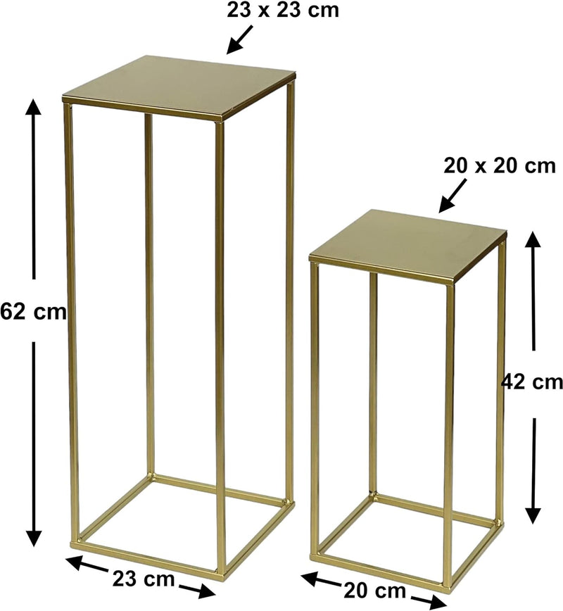 DanDiBo Blumenhocker Metall Gold Eckig 2er Set Blumenständer Beistelltisch 96406 Blumensäule Modern