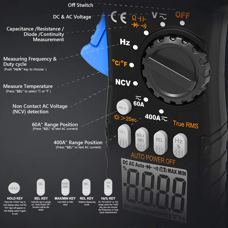 Clamp Meter Zangenmultimeter, INFURIDER YF-7200B TRMS Auto-Ranging Strommesszange Zangenmessgerät fü