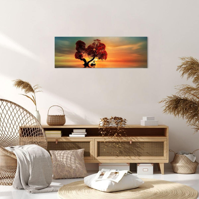 Panorama Bilder auf Leinwand See Natur Nacht Leinwandbild mit Rahmen 90x30cm Wandbilder Dekoration W