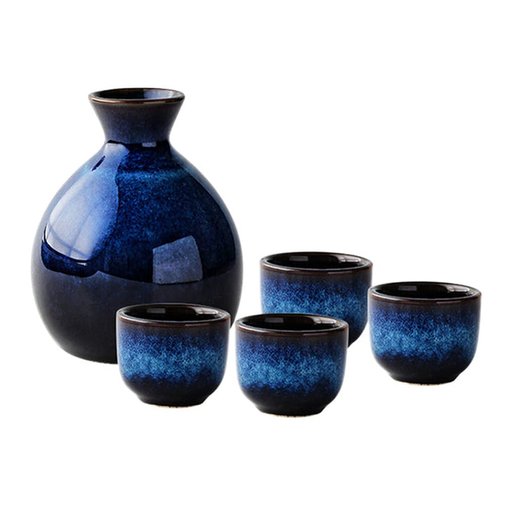 Lurrose Japanisches Sake-Set aus Keramik, bestehend aus 1 Tokkuri-Flasche und 4 Ochoko-Tassen für he