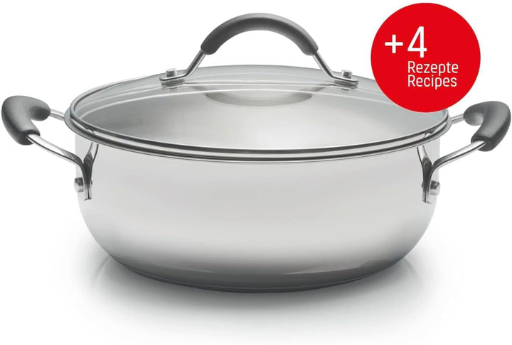 Coolinato - Edelstahl Schmortopf 24 cm mit Silikongriffen & Glasdeckel – Schmorpfanne mit 3,8 l Volu