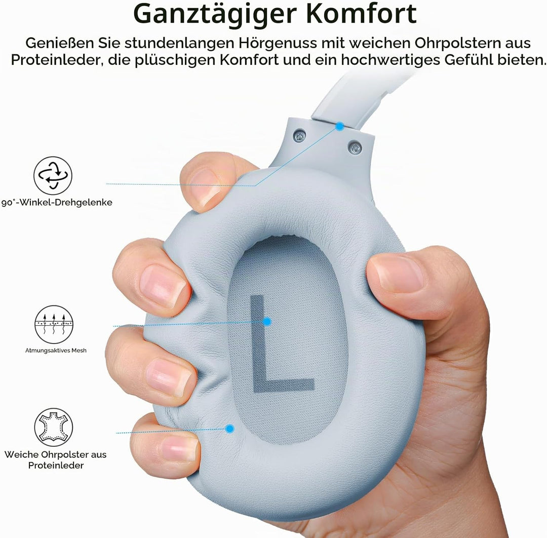 TOZO HT3 Kopfhörer Kabellos Bluetooth Over Ear, Noise Cancelling Kopfhörer mit 5 Mics,90 Std, Hi-Res