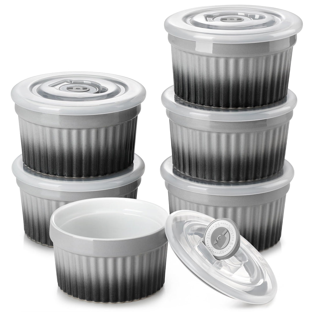 vancasso RAMEKINS 260ml Soufflé Förmchen Set von 6, Ø10,1cm Creme Brulee Schälchen Backofen sicher,