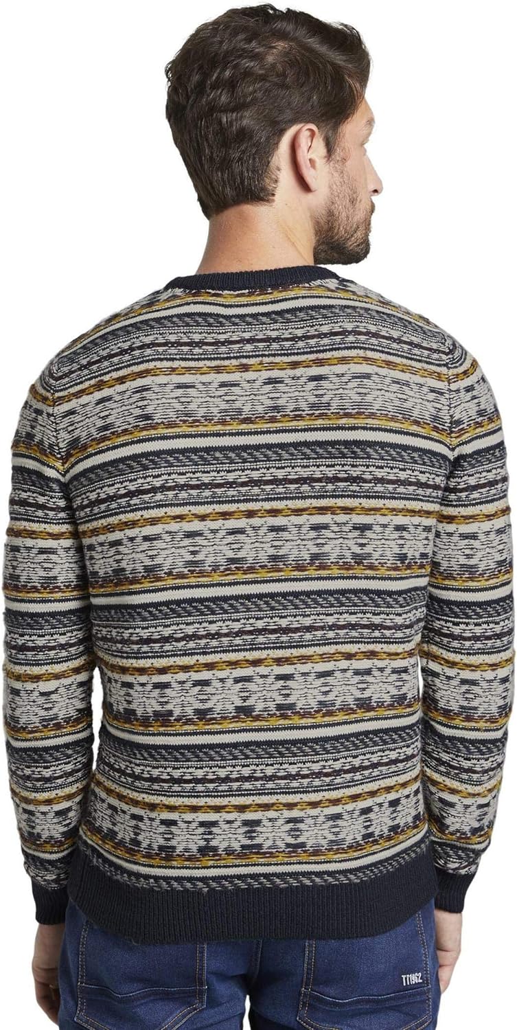 TOM TAILOR Herren Pullover & Strickjacken winterlicher Jacquard-Pullover Blue Jacquard,XL,20841,6000