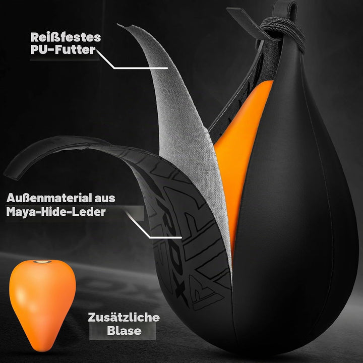 RDX Boxbirne Maya Hide Leder Set, Speedball Hängend Mit Halterung, Punchingball Boxing Speed Bag, Ge