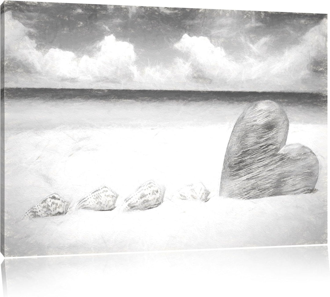 Pixxprint Sandstrand mit Muscheln als Leinwandbild/Grösse: 100x70 cm/Wandbild/Kunstdruck/fertig besp