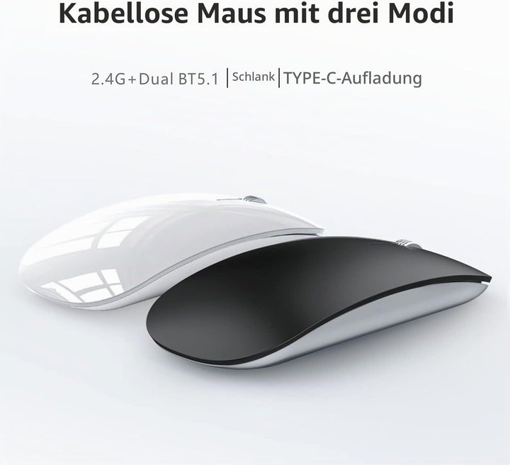 Uiosmuph U30 Bluetooth Maus Kabellose, Wiederaufladbare Leise (BT5.1+ BT5.1+ USB) Funkmaus Laptop Wi
