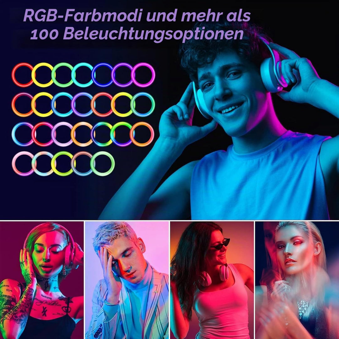 13 Zoll Ringlicht mit Stativ, 1 Tablet-Clip und 2 Handyhalterungen, 3000-6000K,10 Helligkeiten, Musi